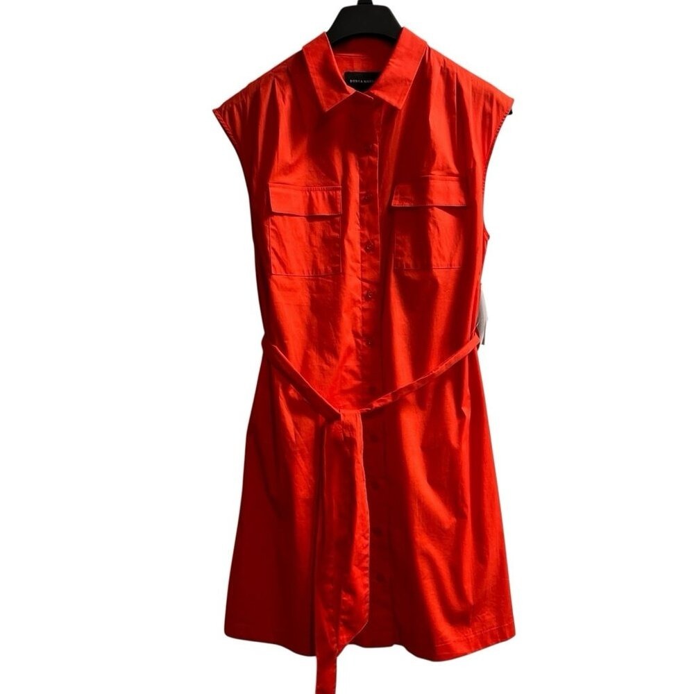 Donna Morgan Dress Red Button Down Midi Sleeveless 10 Preppy Summer Travel